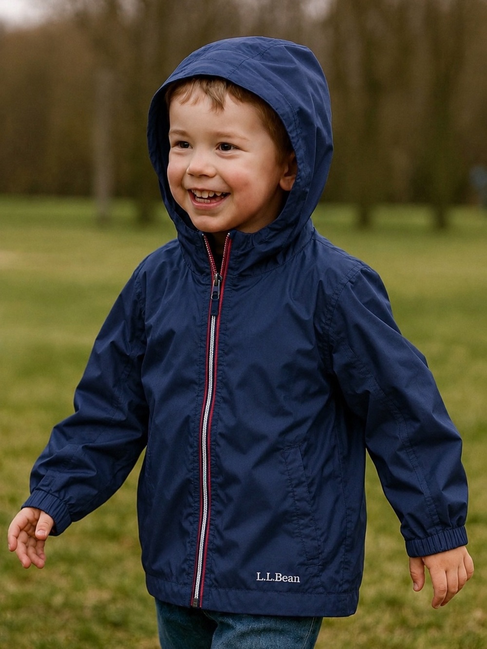 L.L. Bean Trail Model Reflective Hooded Wind Resistant Raincoat Windbreaker Coat